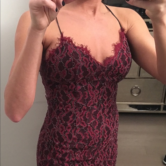 Revolve NBD Corded Oxblood Lace Open Back Dress - Picture 6 of 7